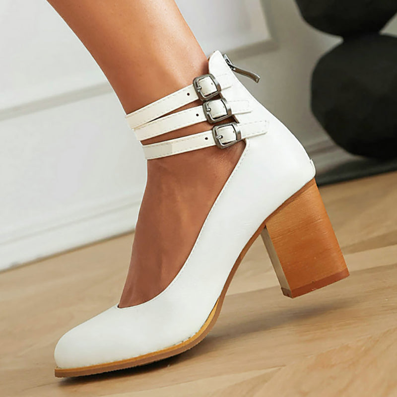 Casilda | Smooth Sandals with Ankle Strap and Thick Heel