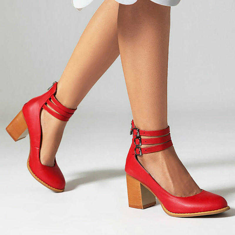 Casilda | Smooth Sandals with Ankle Strap and Thick Heel