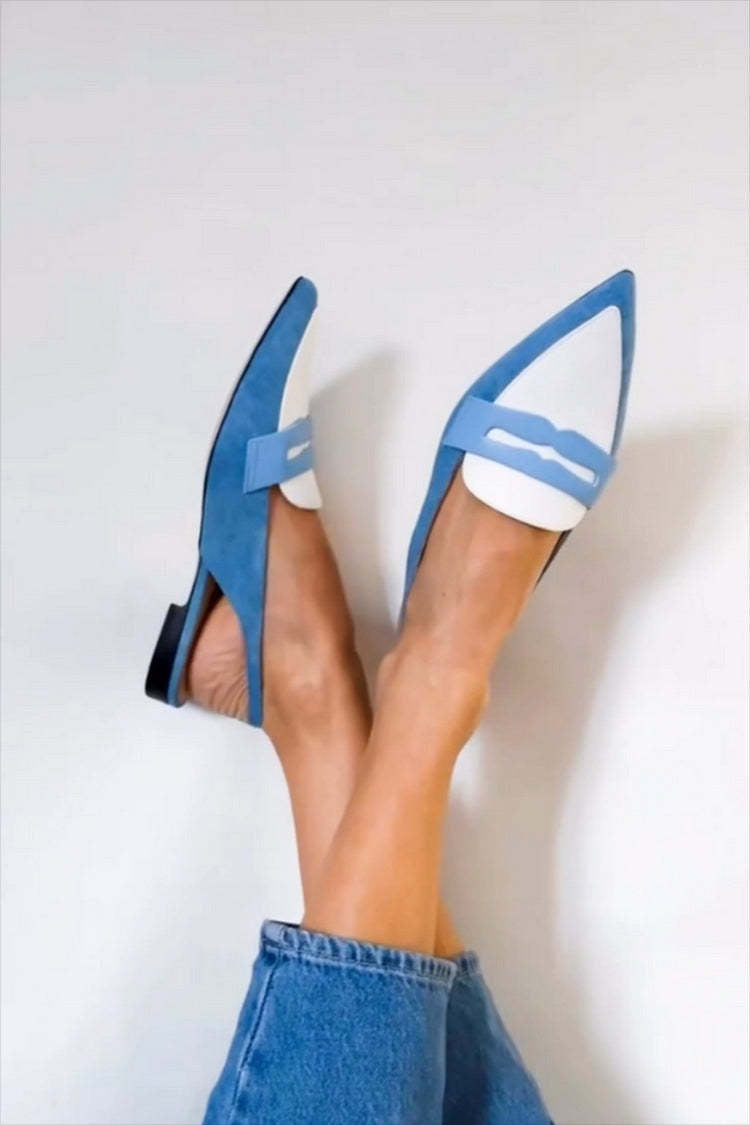 Evette | Women's Pointed Toe Slingback Loafers - Blue/White - Image 1