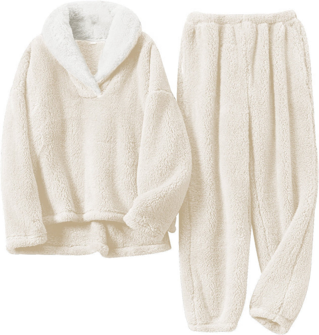Aldara | Women's Fleece Loungewear Two-Piece Set - Cream - Image 1