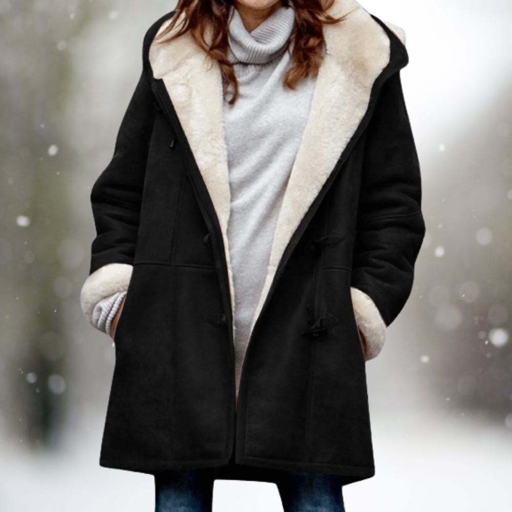 Aldrice | Women's Hooded Winter Coat with Sherpa Lining - Black - Image 1