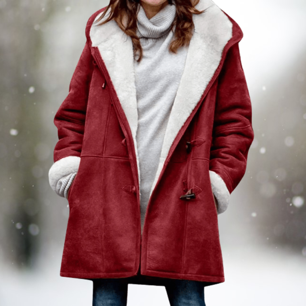 Aldrice | Women's Hooded Winter Coat with Sherpa Lining - Black - Image 2