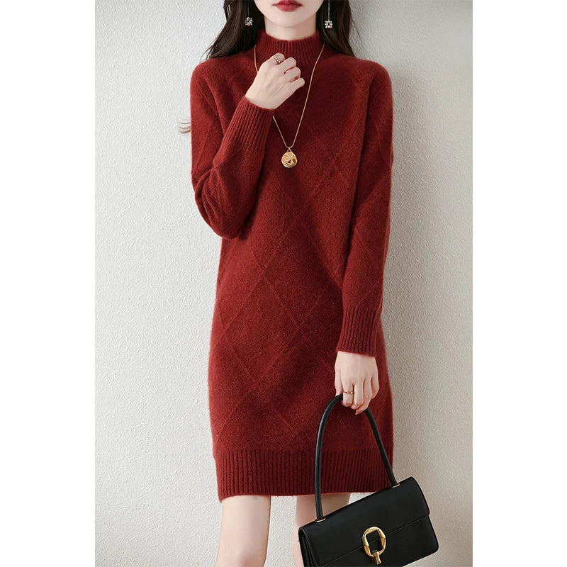 Aldwyn | Women's Mock Neck Knit Sweater Dress - Red - Image 1