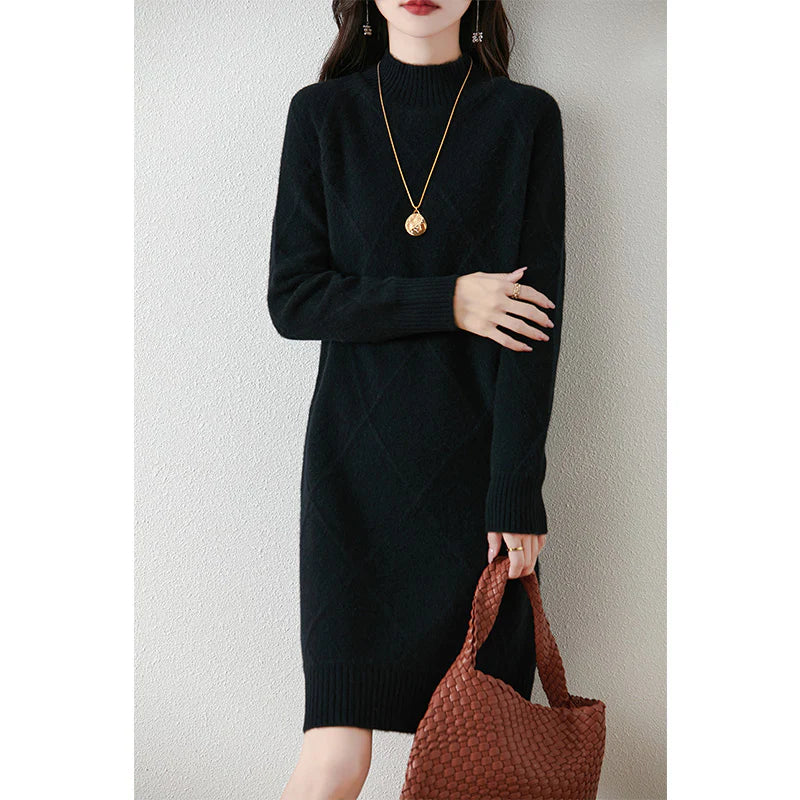 Aldwyn | Women's Mock Neck Knit Sweater Dress - Red - Image 2