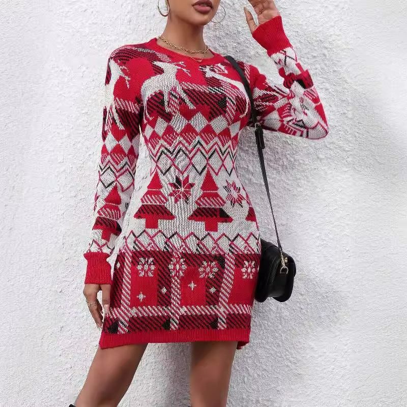 Belvaine | Women's Christmas Sweater Dress - Red - Image 1