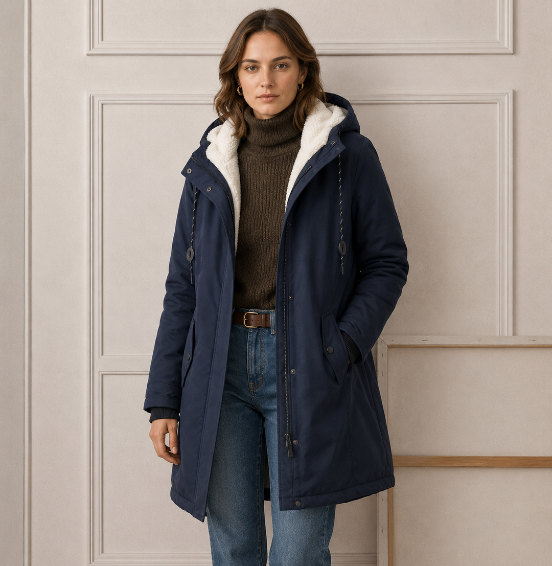 Brelvaine | Women's Hooded Sherpa-Lined Winter Coat - Navy - Image 1