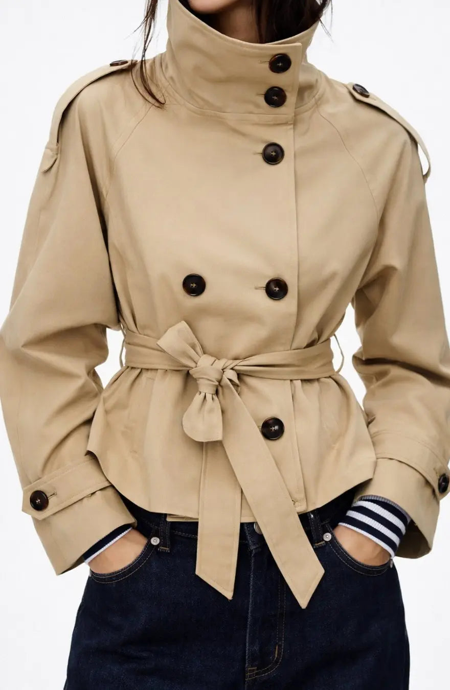 Brelvara | Women's Belted Trench Coat - Camel - Image 1