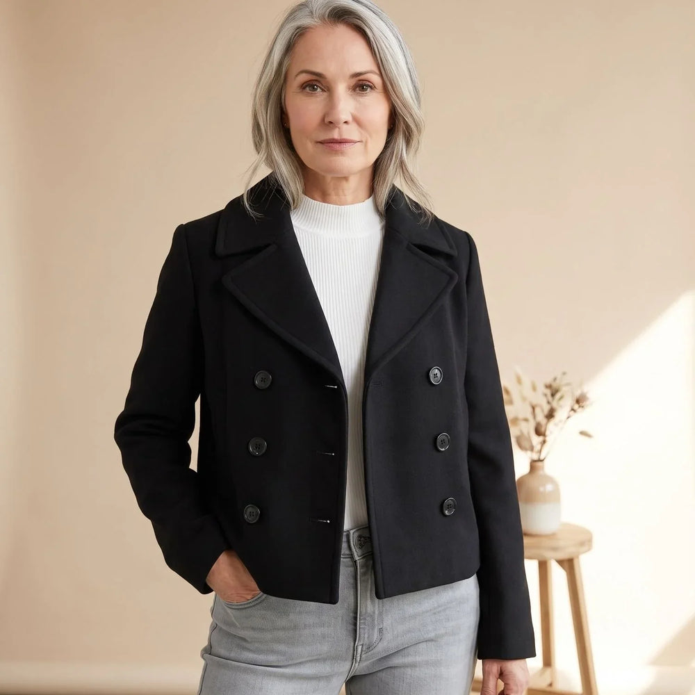 Brelvara | Women's Cropped Pea Coat Winter Jacket - White - Image 2