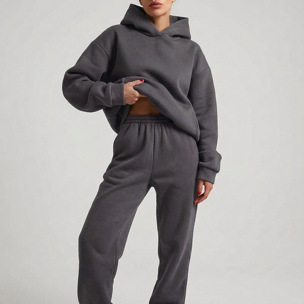 Brennaly | Women's Cozy Loungewear Set Hoodie & Joggers - Dark Grey - Image 1