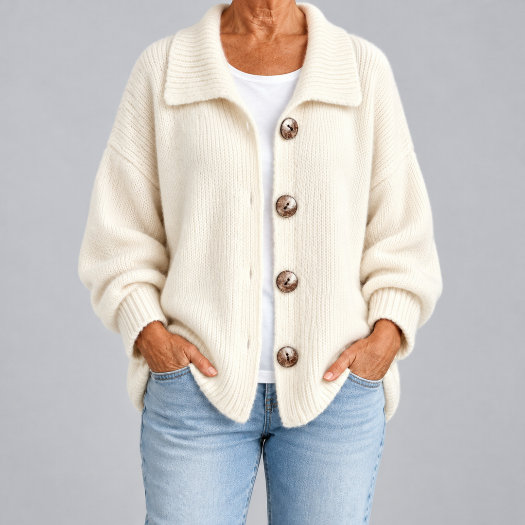 Brennaly | Women's Oversized Knit Cardigan Sweater - Cream - Image 1