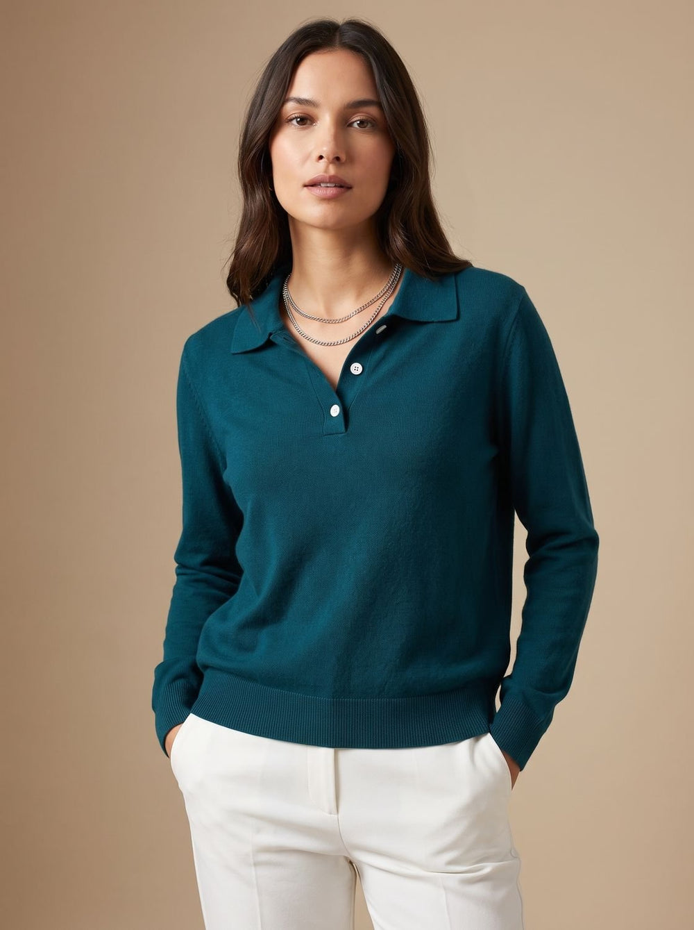 Brenova | Women's Knit Polo Sweater with Collar - Image 2