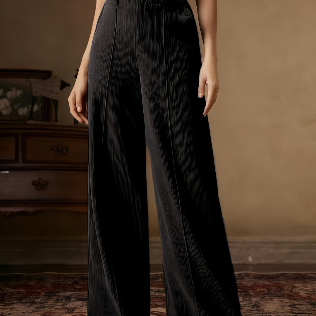 Brevaine | Women's High-Waisted Wide-Leg Trousers - Black - Image 1