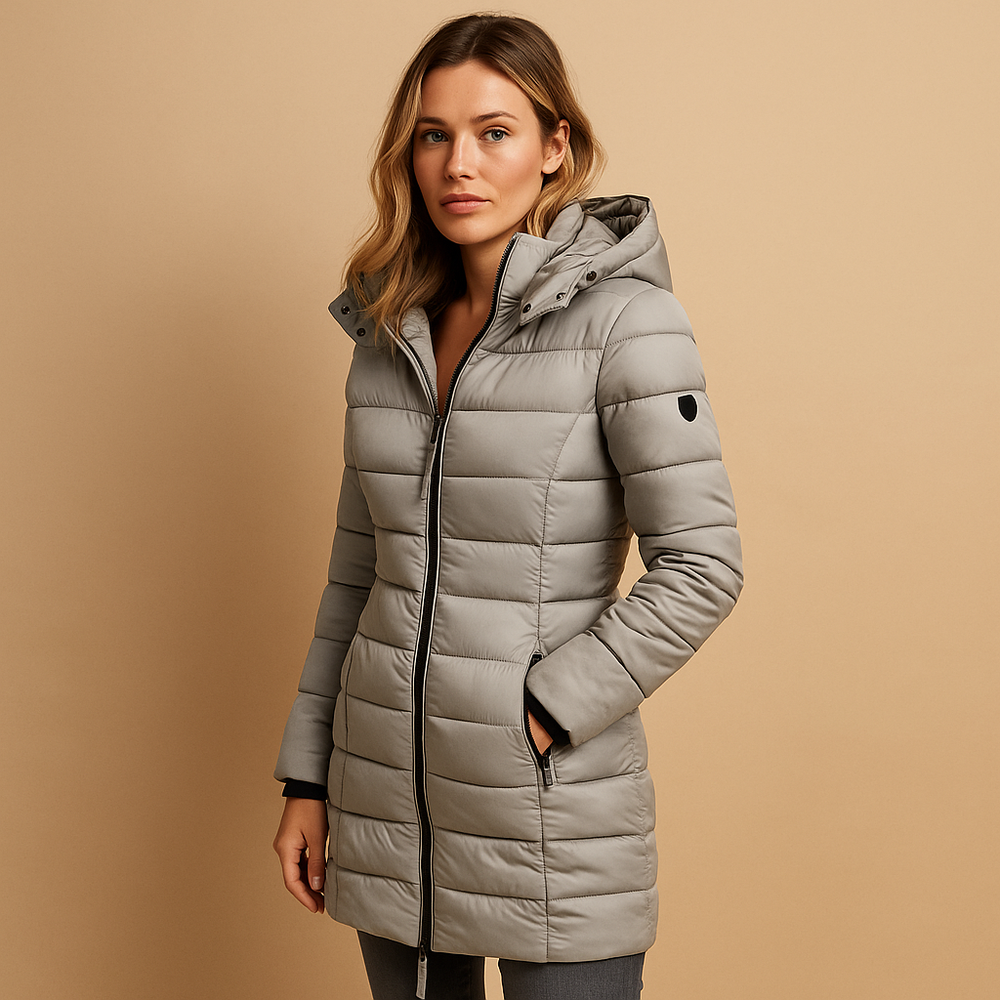 Brindal | Women's Mid-Length Hooded Puffer Coat - Black - Image 2