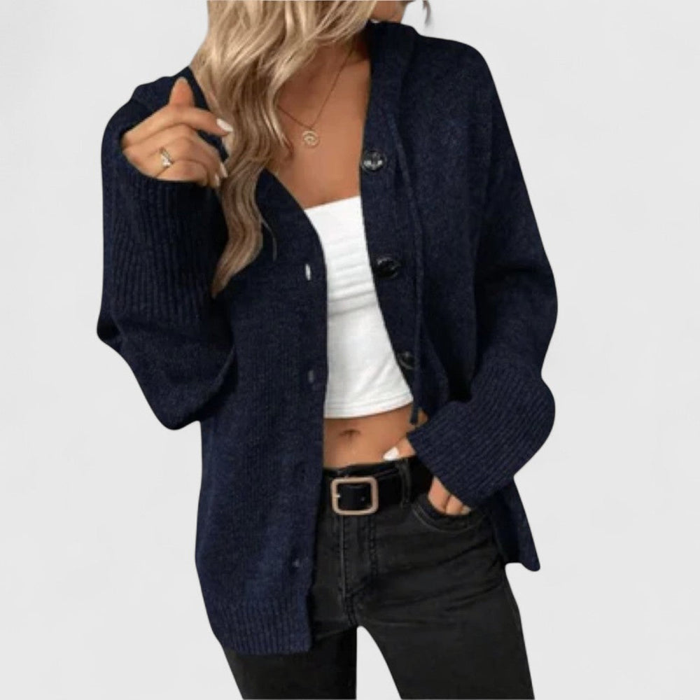 Brindara | Women's Relaxed Fit Knit Cardigan - Blue - Image 2