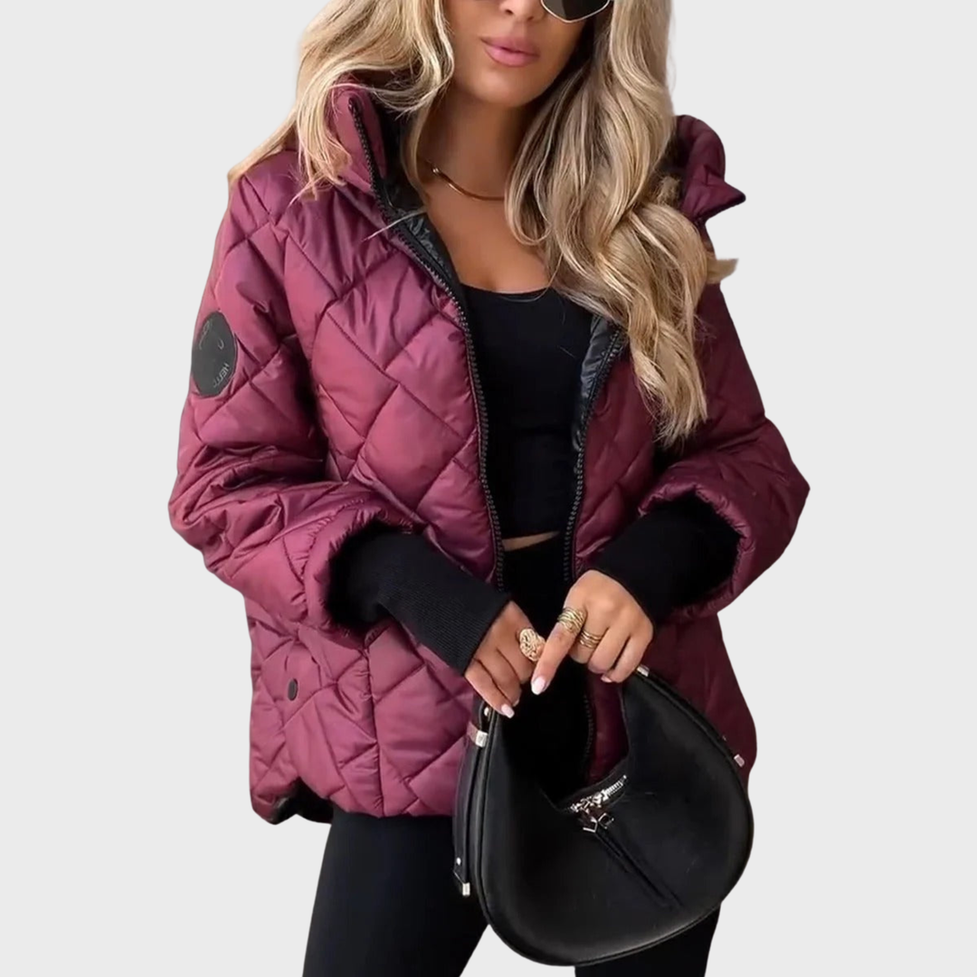 Bryndara | Women's Quilted Puffer Jacket - Burgundy - Image 1