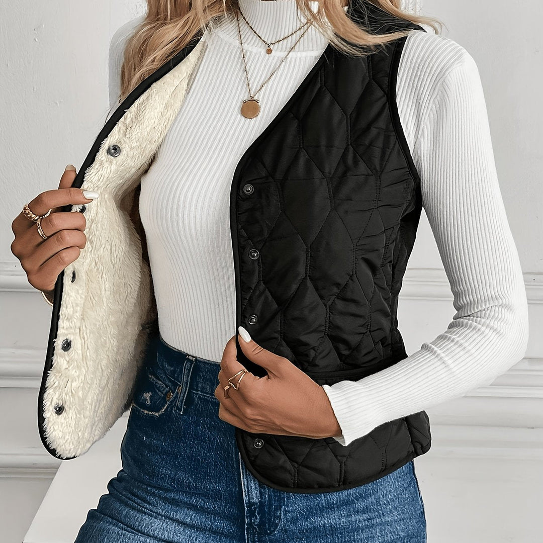 Bryndara | Women's Reversible Quilted Vest - Black - Image 1