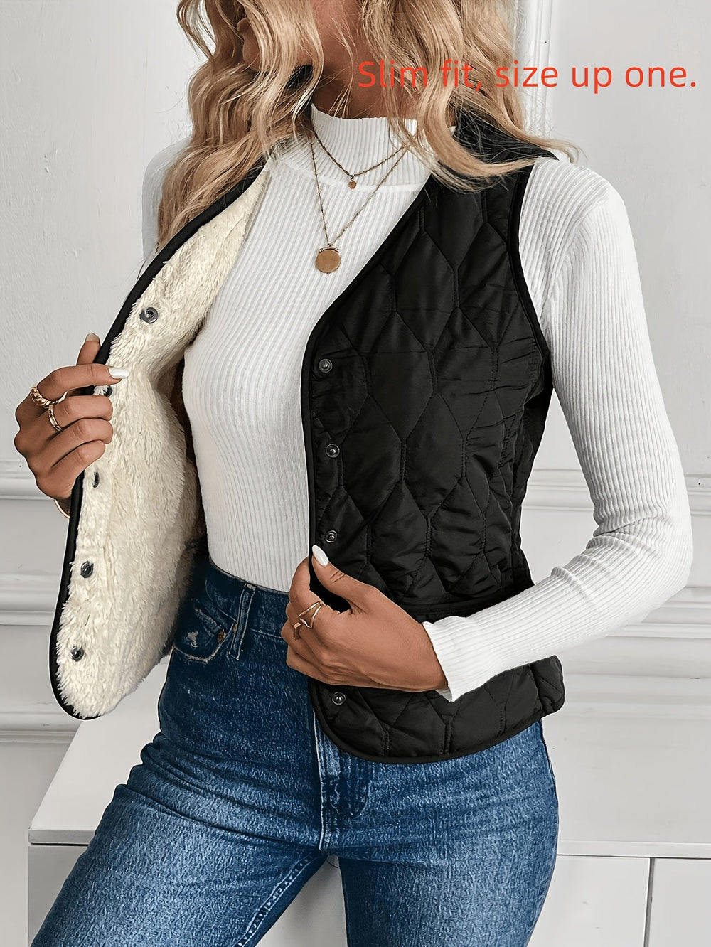Bryndara | Women's Reversible Quilted Vest - Black - Image 2