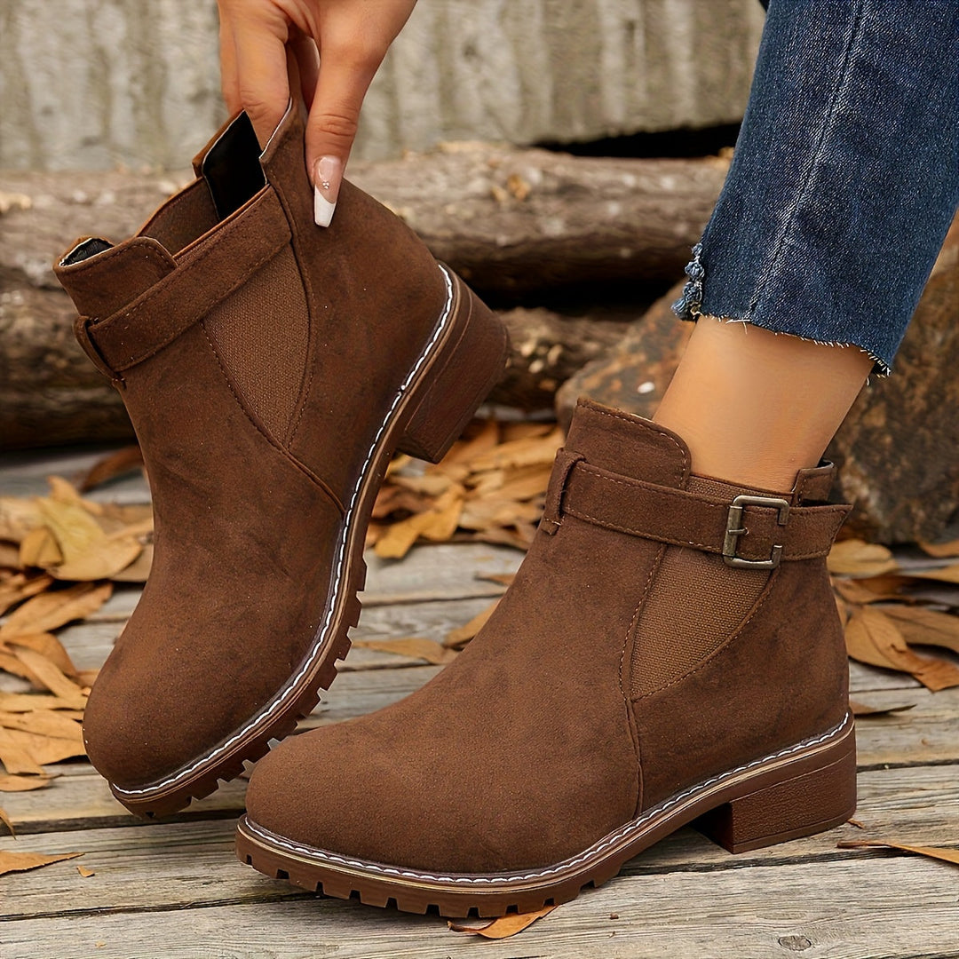 Brynn | Women's Buckle Ankle Boot with Block Heel - Brown - Image 1