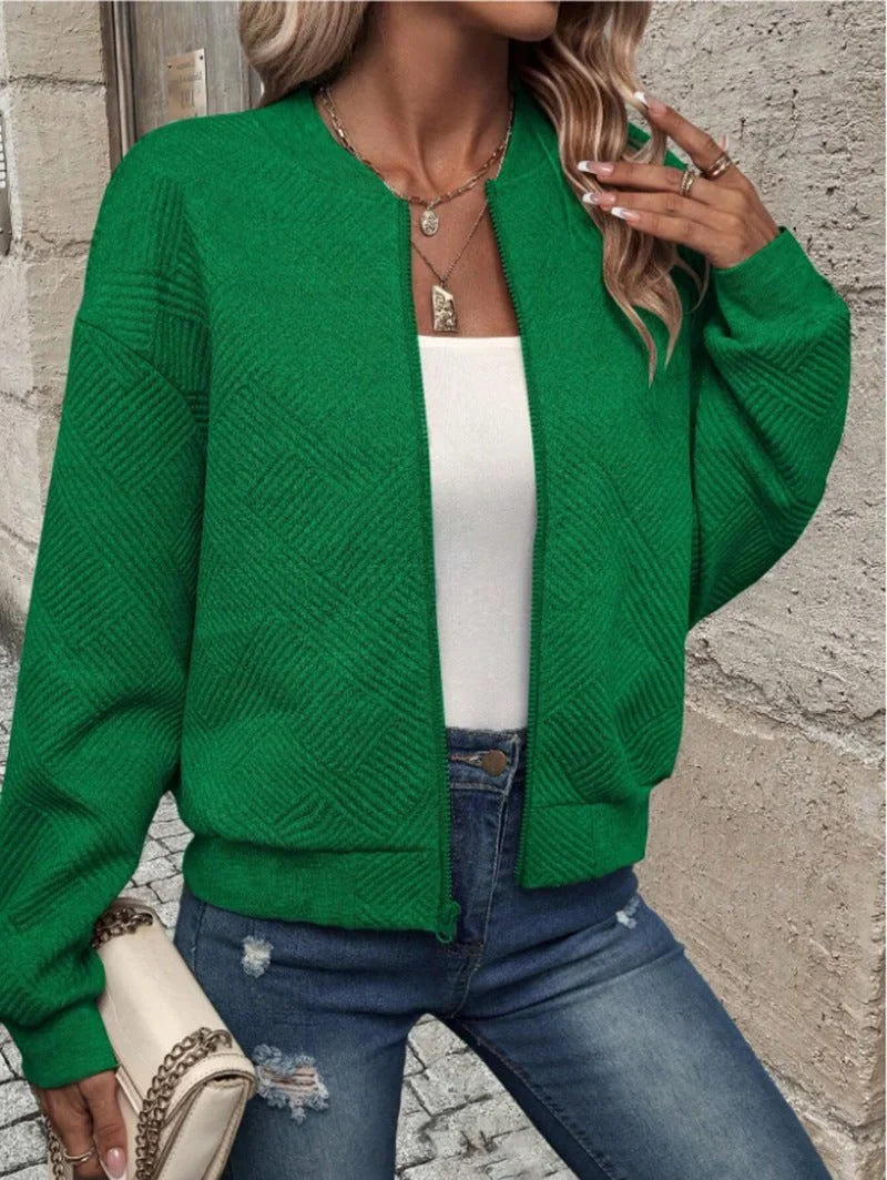 Caldara | Women's Knit Bomber Jacket Zip Up - Royal Blue - Image 2