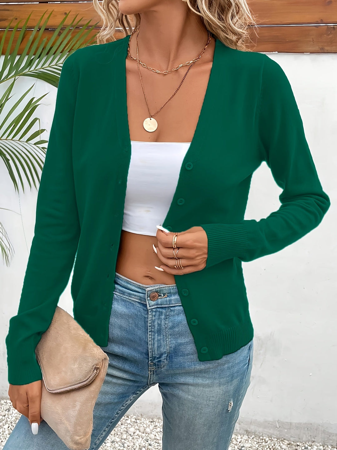 Calindra | Women's Button-Front Cardigan Sweater - Green - Image 1