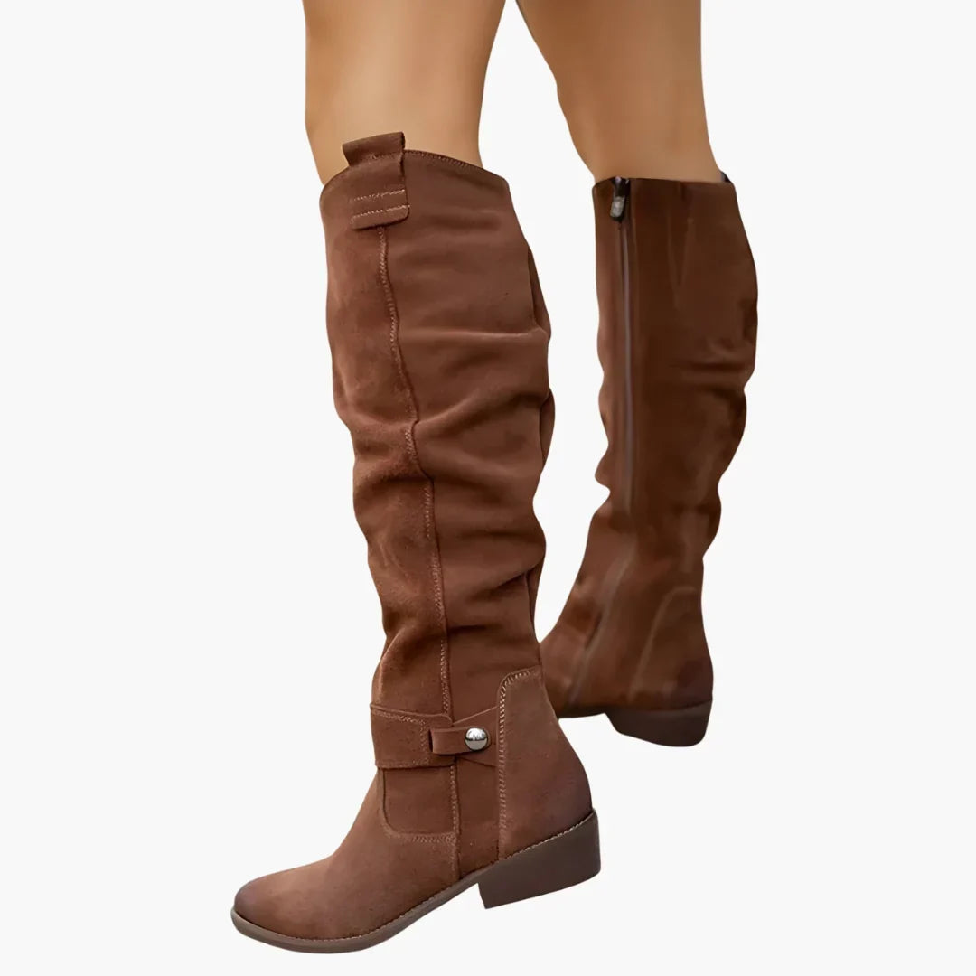 Calvara | Women's Knee-High Slouch Boots - Brown - Image 1