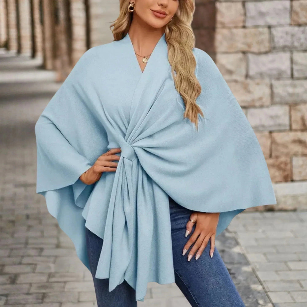 Calvara | Women's Knit Poncho Wrap Sweater - Pink - Image 2