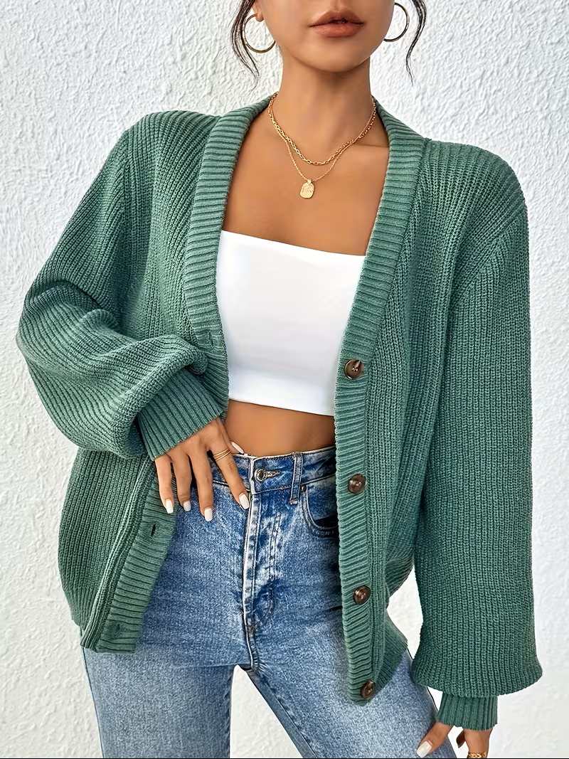 Calvara | Women's Oversized Open-Front Cardigan Sweater - Teal - Image 1