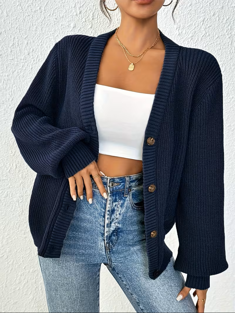 Calvara | Women's Oversized Open-Front Cardigan Sweater - Teal - Image 2
