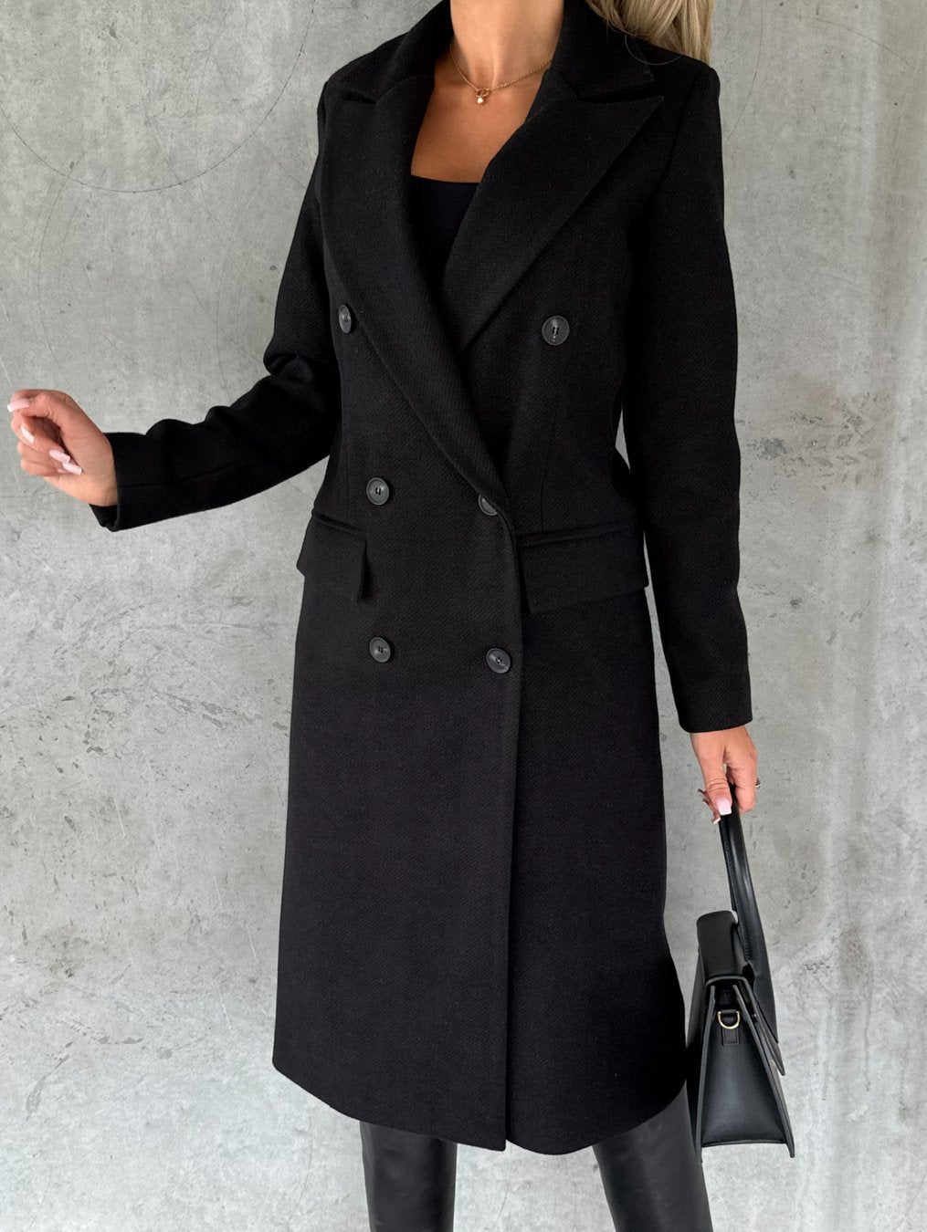 Calveth | Women's Double-Breasted Long Coat - Black - Image 1