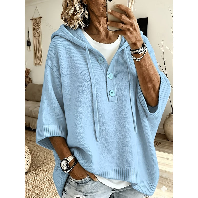 Calveth | Women's Hooded Knit Sweater Relaxed Pullover - Light Blue - Image 1