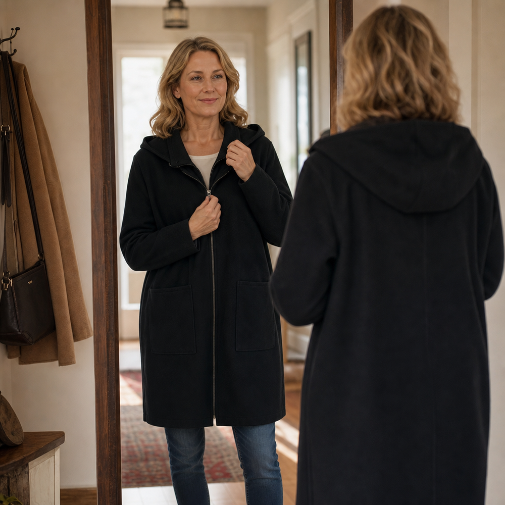 Calveth | Women's Hooded Mid-Length Winter Coat - Black - Image 2