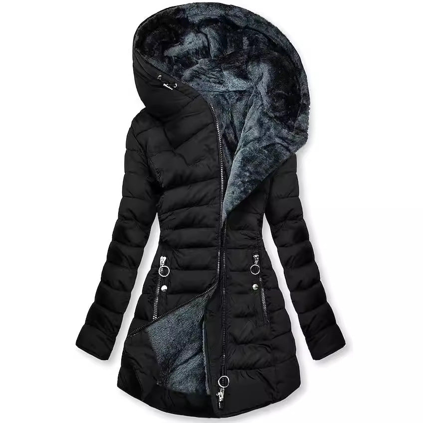 Calveth | Women's Hooded Puffer Jacket Winter Coat - Black - Image 1