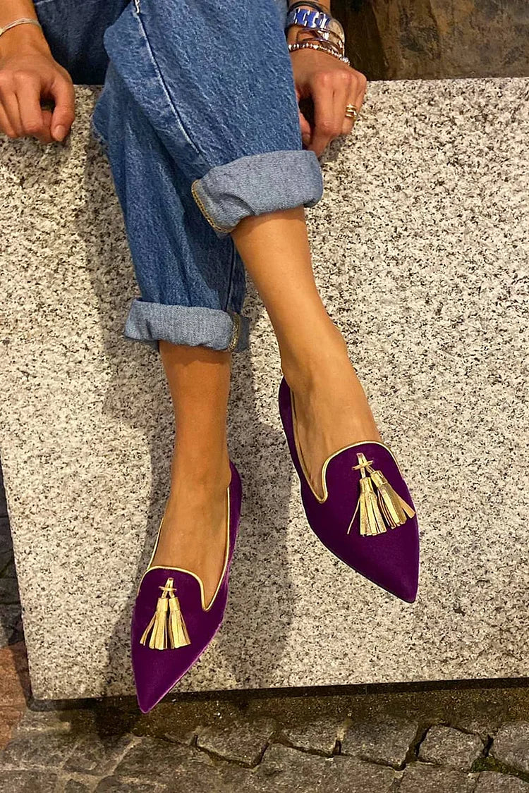 Calveth | Women's Pointed Toe Tassel Loafers - Purple - Image 1