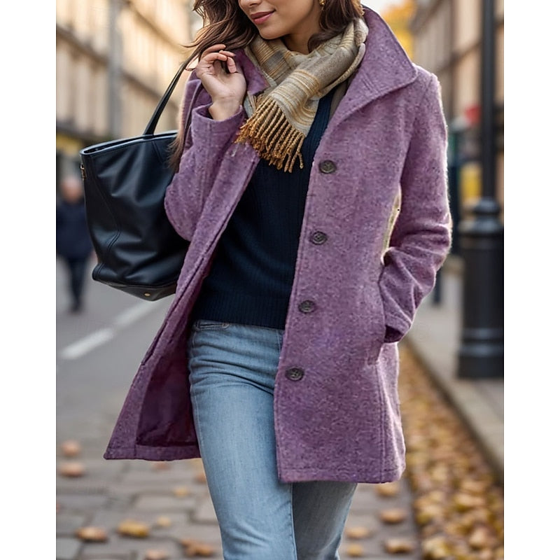 Calveth | Women's Single-Breasted Winter Coat - Lilac - Image 1