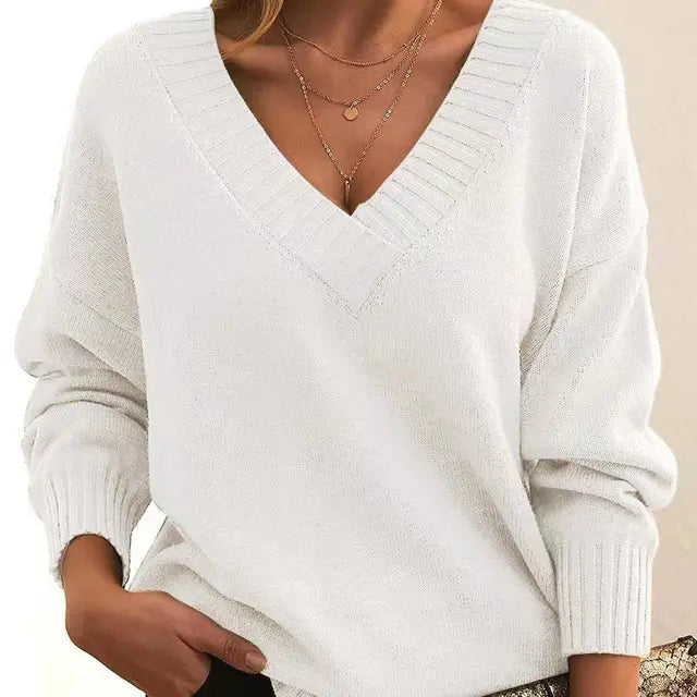 Calveth | Women's V-Neck Pullover Sweater - Black - Image 2