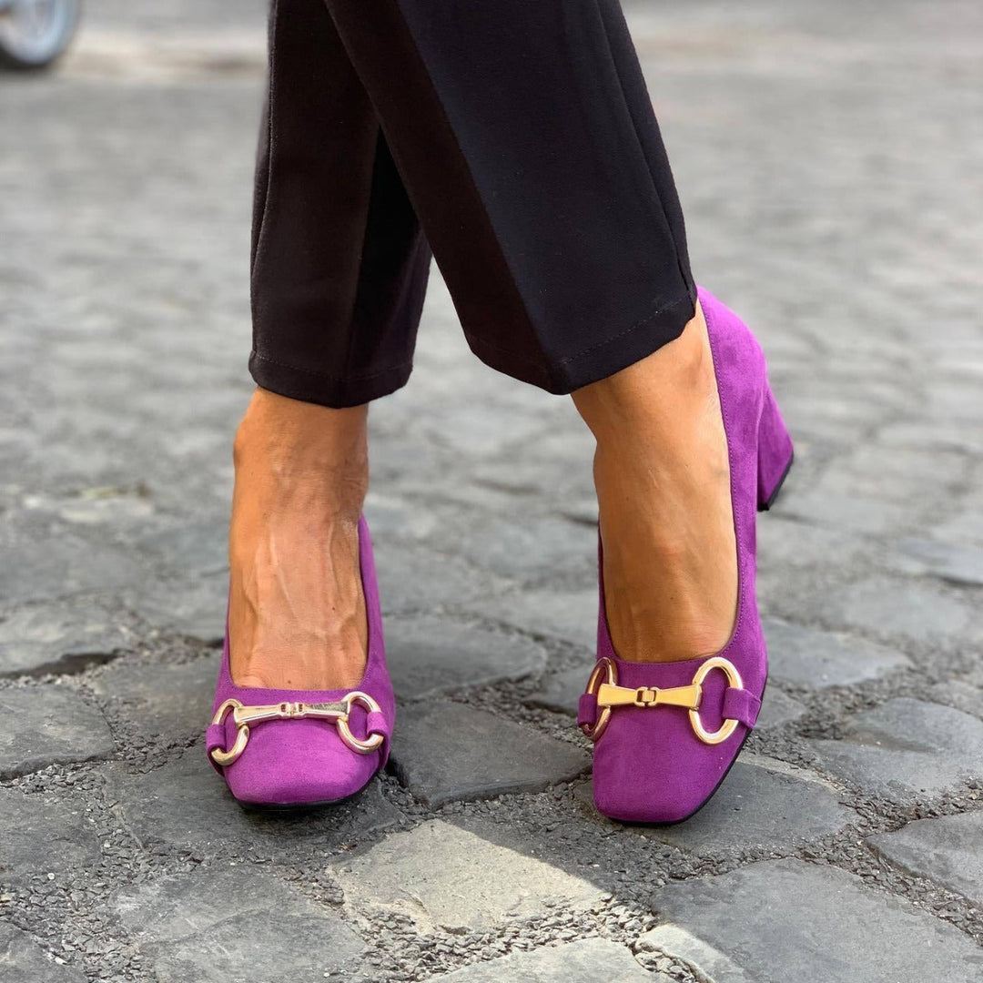 Calvette | Women's Block Heel Loafer Pumps - Purple - Image 1
