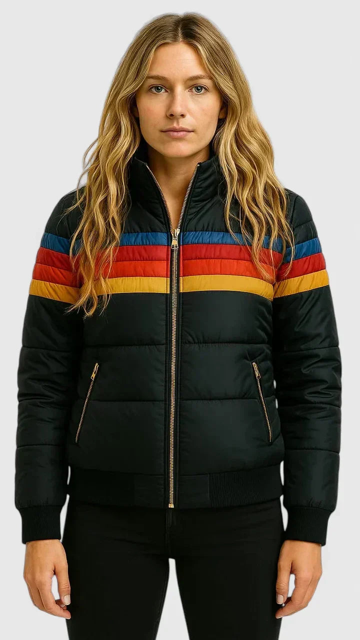 Calvina | Women's Retro Striped Puffer Jacket - Image 2