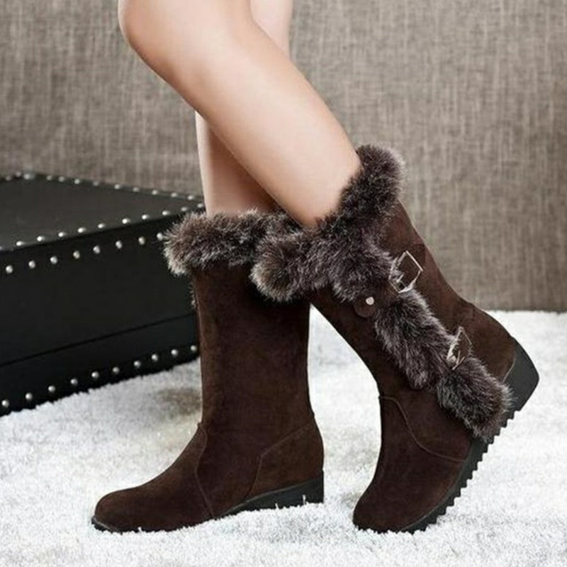 Calvindra | Women's Fur-Trim Mid-Calf Winter Boots - Dark Brown - Image 1