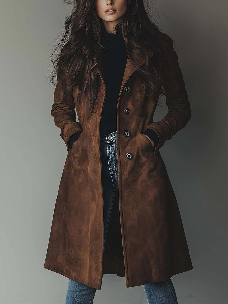 Calvorne | Women's Trench Coat Double-Breasted - Brown - Image 1