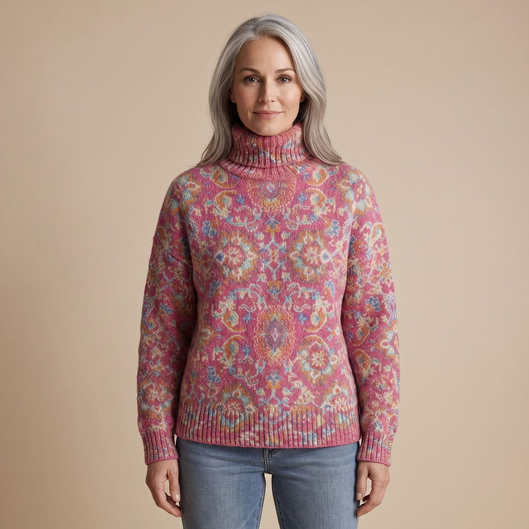 Calvresse | Women's Floral Knit Turtleneck Sweater - Image 1