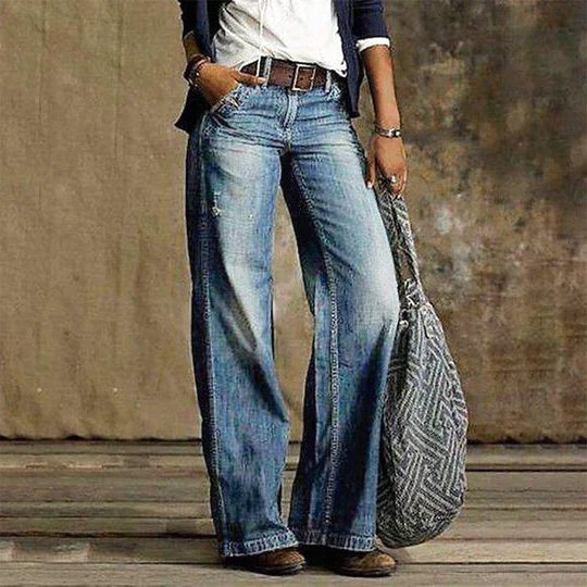 Carleigh | Women's Baggy Wide Leg Jeans - Blue - Image 1