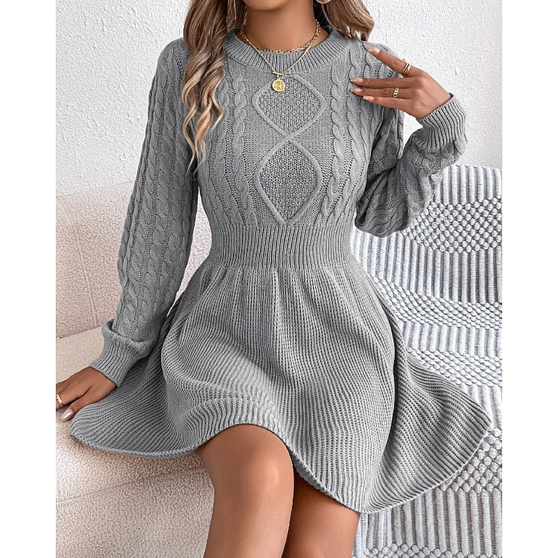 Carvena | Women's Cable Knit Sweater Dress - Grey - Image 1