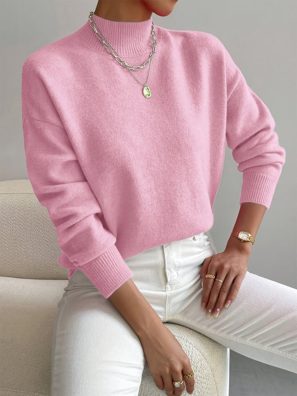 Carwyn | Women's Mock Neck Knit Sweater - White - Image 2