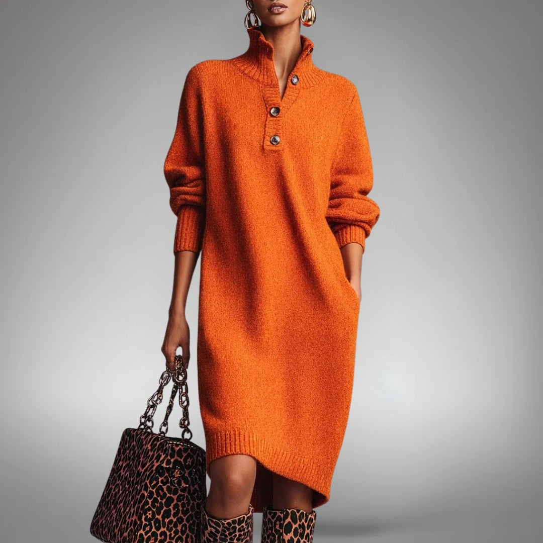 Cavendra | Women's Oversized Knit Midi Sweater Dress - Orange - Image 1