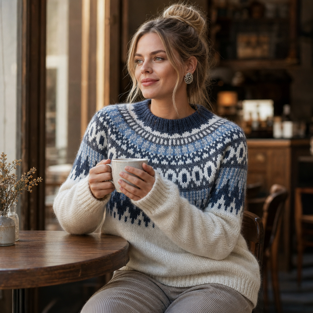 Cavrelle | Women's Fair Isle Knit Sweater Relaxed Fit - Cream - Image 2