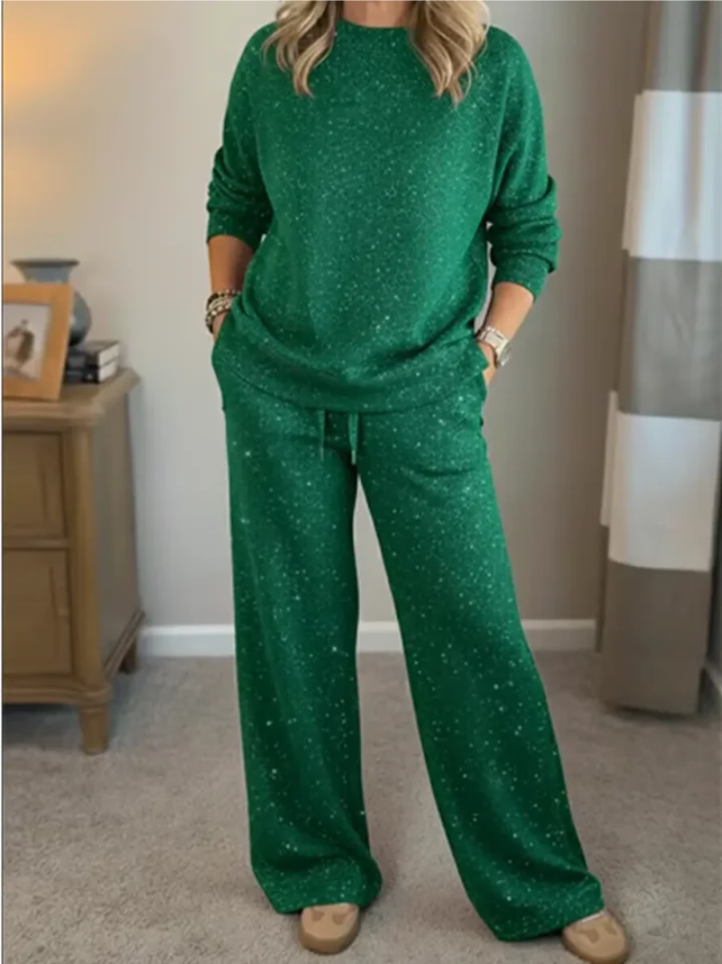 Celvaine | Women's Loungewear Set Two-Piece Sweater & Pants - Red - Image 2