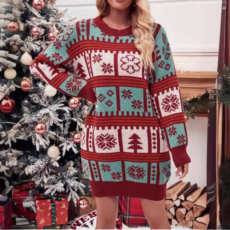 Celvara | Women's Christmas Sweater Dress Fair Isle Knit - Image 1