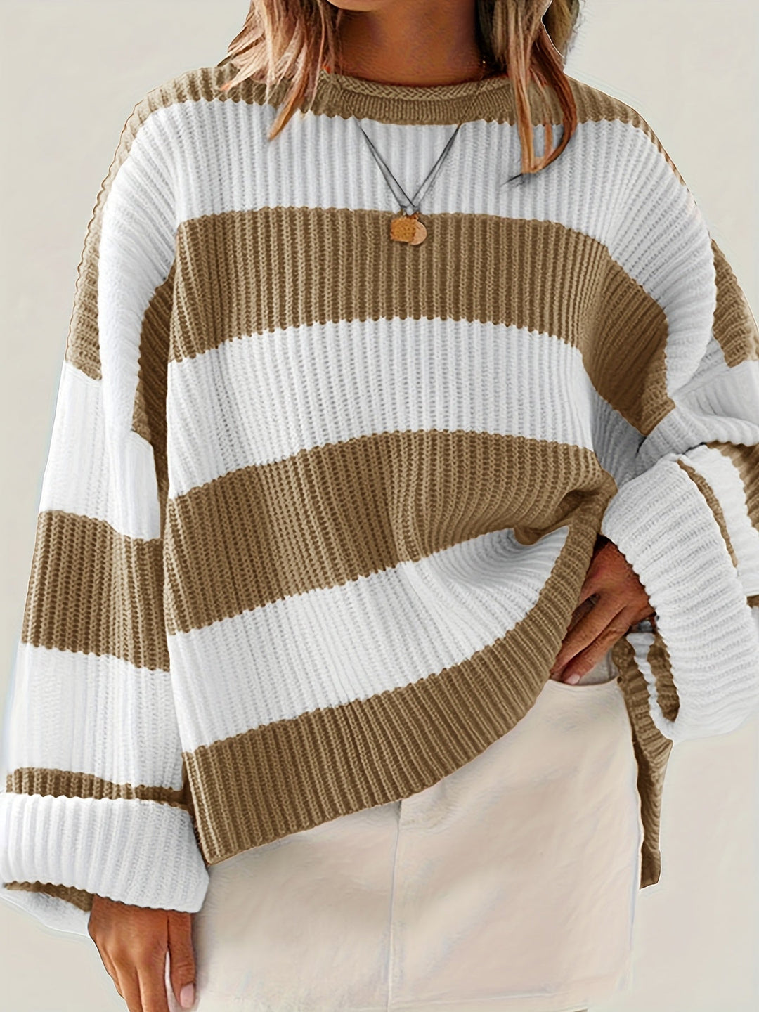 Celvine | Women's Striped Oversized Pullover Sweater - Image 1