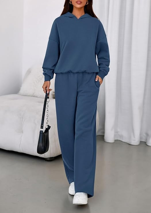 Clovaine | Women's Cozy Loungewear Set Hoodie & Sweatpants - Blue - Image 2