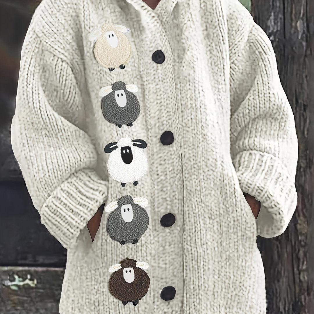 Cloverine | Women's Hooded Cardigan Chunky Knit - Cream - Image 1